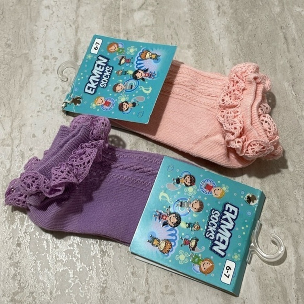 NWT EKMEN Socks 2 Pairs Of Ruffle Socks Toddler Girl *6/7